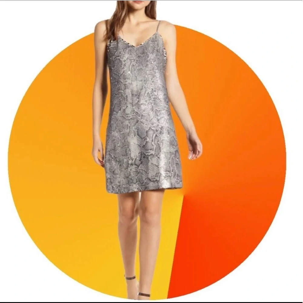 NWT Cupcakes & Cashmere Snakeprint Sequin Spaghetti Strap Mini Dress in Medium - Picture 14 of 16